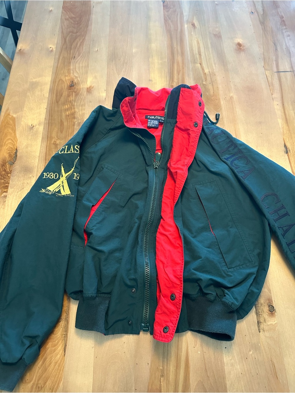 Nautica Black Bomber Jacket with Red Interior and Accent